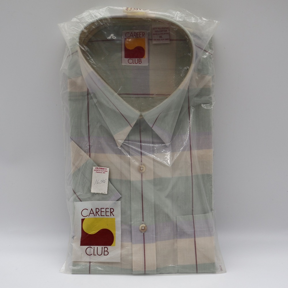 Career Club Shirt Mens XL Vintage Deadstock Striped Short Sleeve Button Down